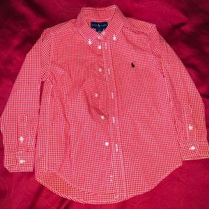 Boy’s long sleeved, gingham button down shirt